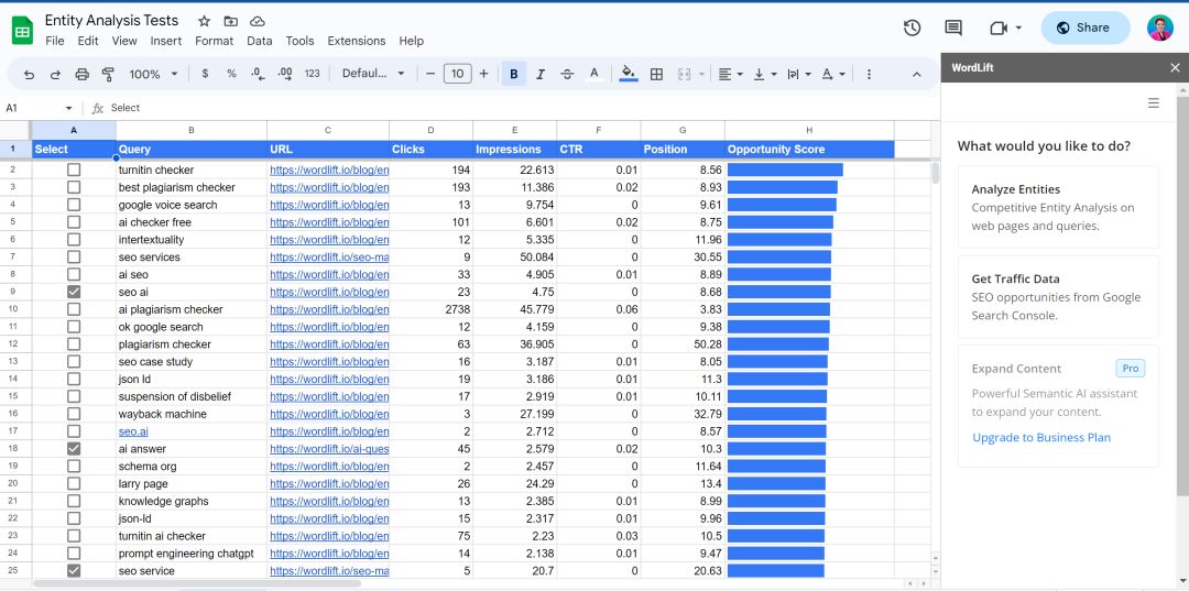 seo add on for google sheets preview